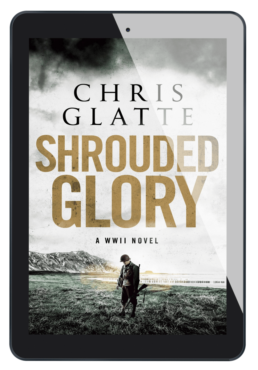 Ebook cover of 'Shrouded Glory' by Chris Glatte on a tablet screen