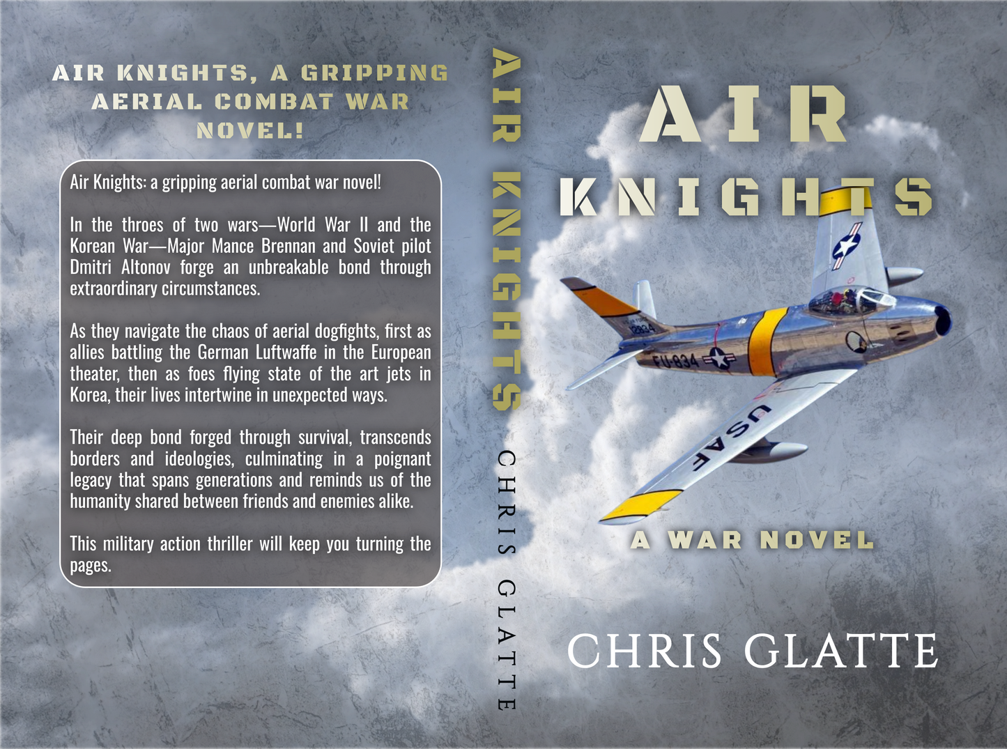 Book cover of 'Air Knights' by Chris Glatte with an airplane and text on a gray background