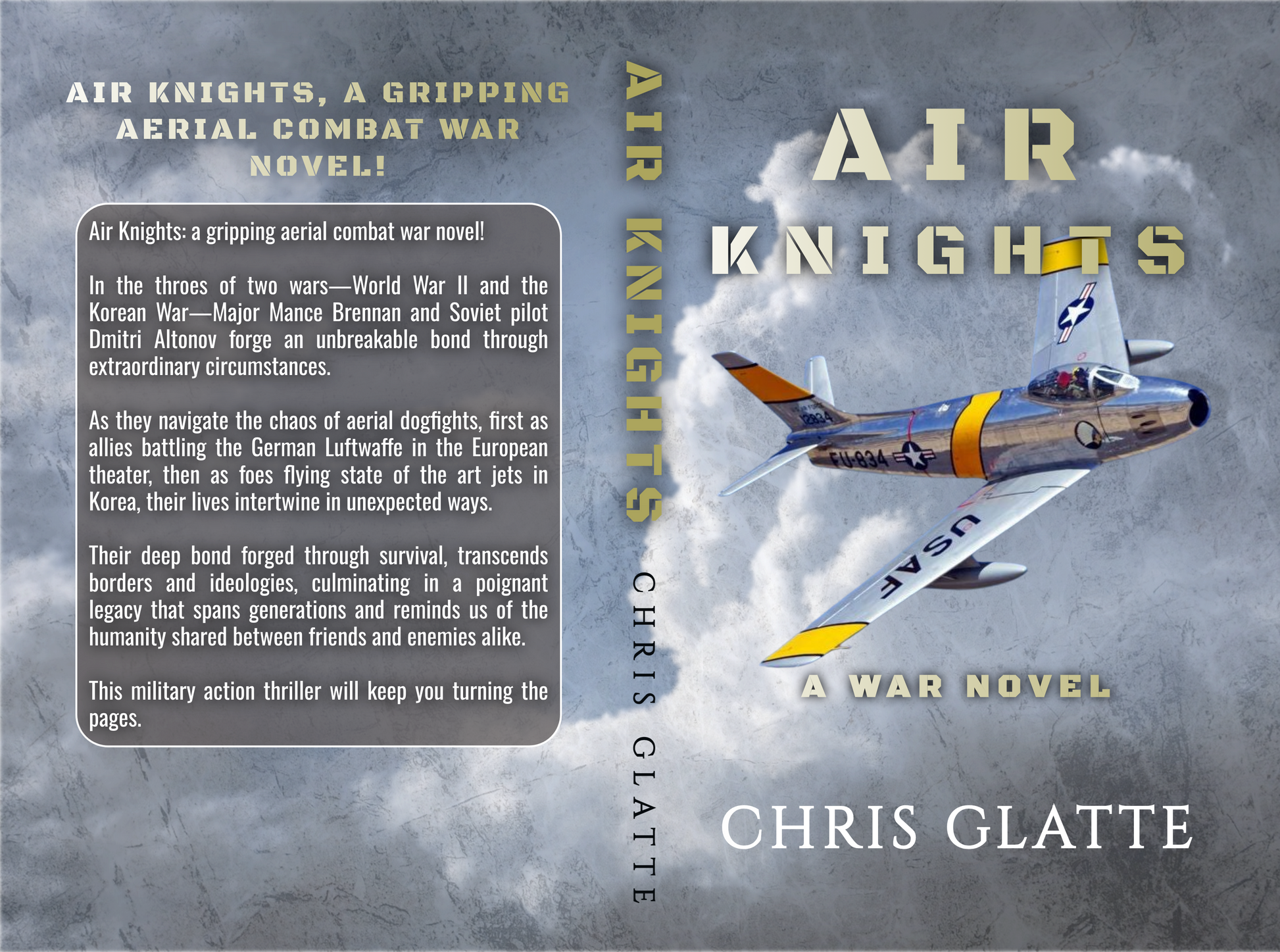 Book cover of 'Air Knights' by Chris Glatte with an airplane and text on a gray background