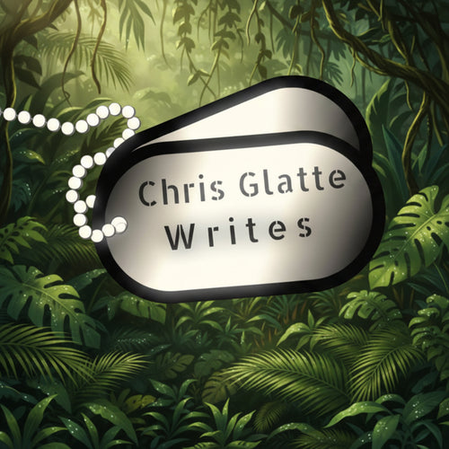Dog tag with 'Chris Glatte Writes'