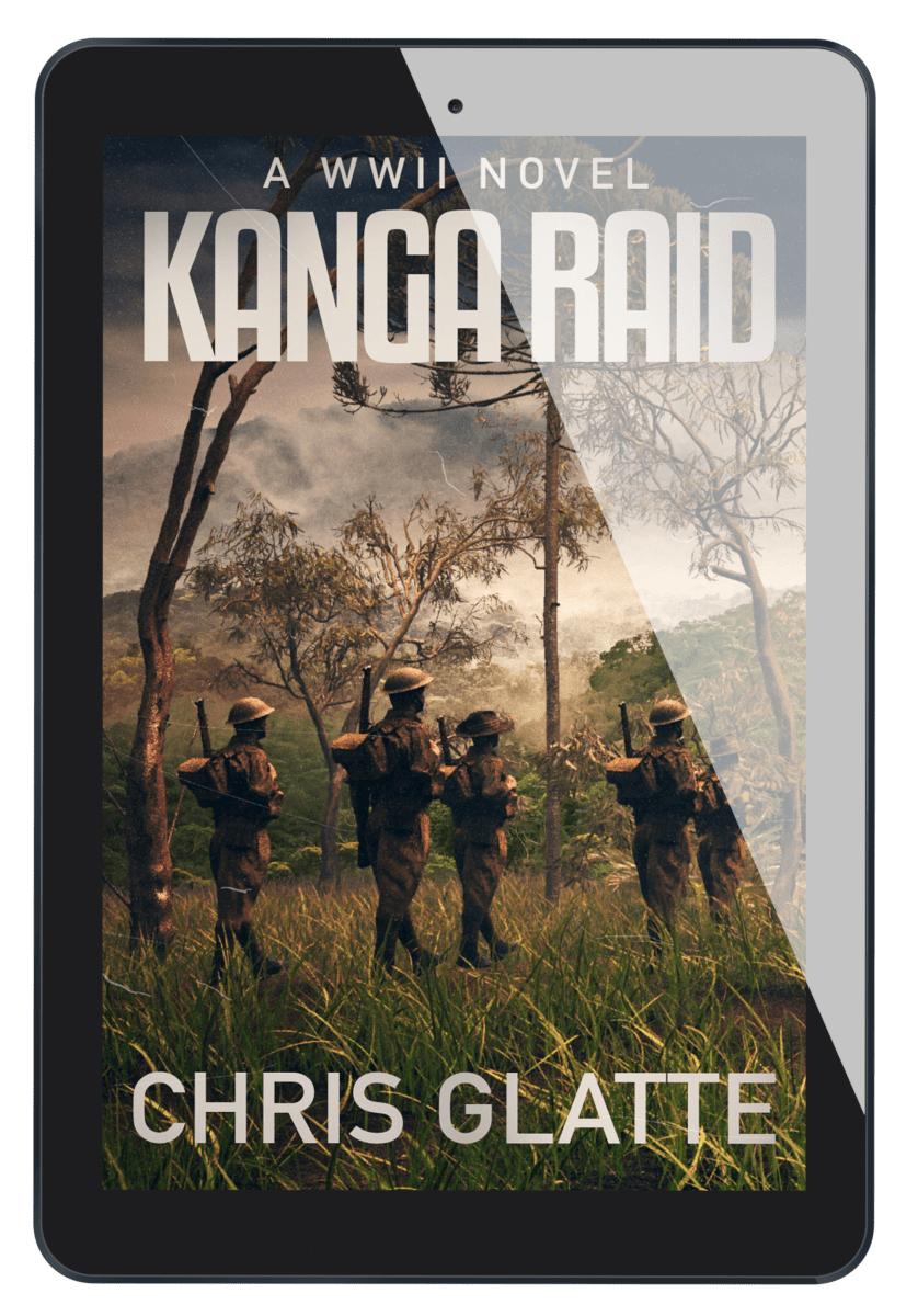 Book cover of 'Kanga Raid' by Chris Glatte on a tablet device