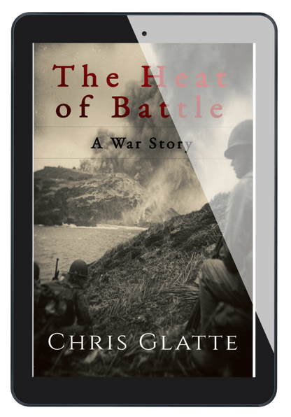 Book cover of 'The Heat of Battle' by Chris Glatte on a tablet screen.