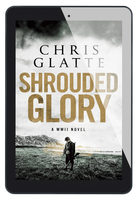 Ebook cover of 'Shrouded Glory' by Chris Glatte on a tablet screen